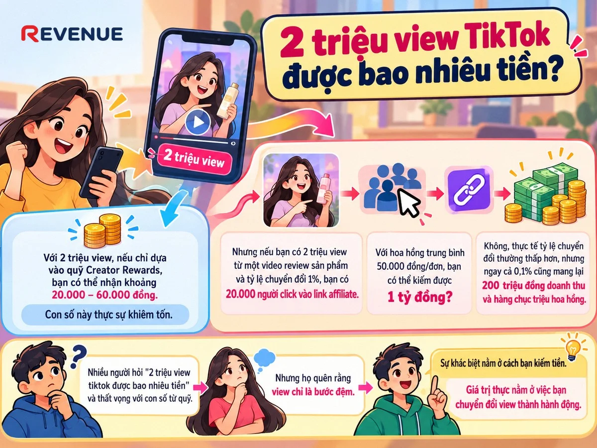2 triệu view TikTok được bao nhiêu tiền khi chỉ dựa vào quỹ Creator Rewards có thể chỉ vài chục nghìn đồng