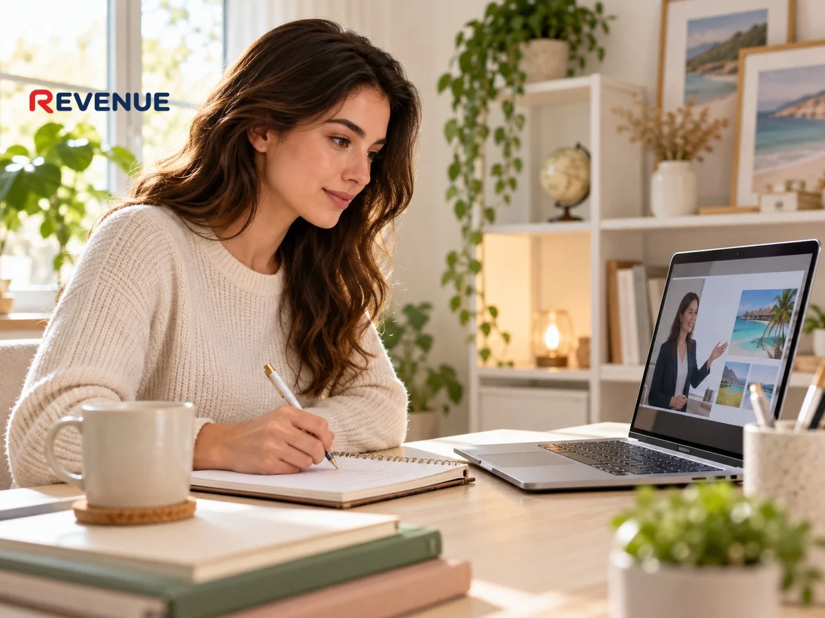Học viên khóa học booking KOC ghi chú bên laptop trong buổi học online tại nhà