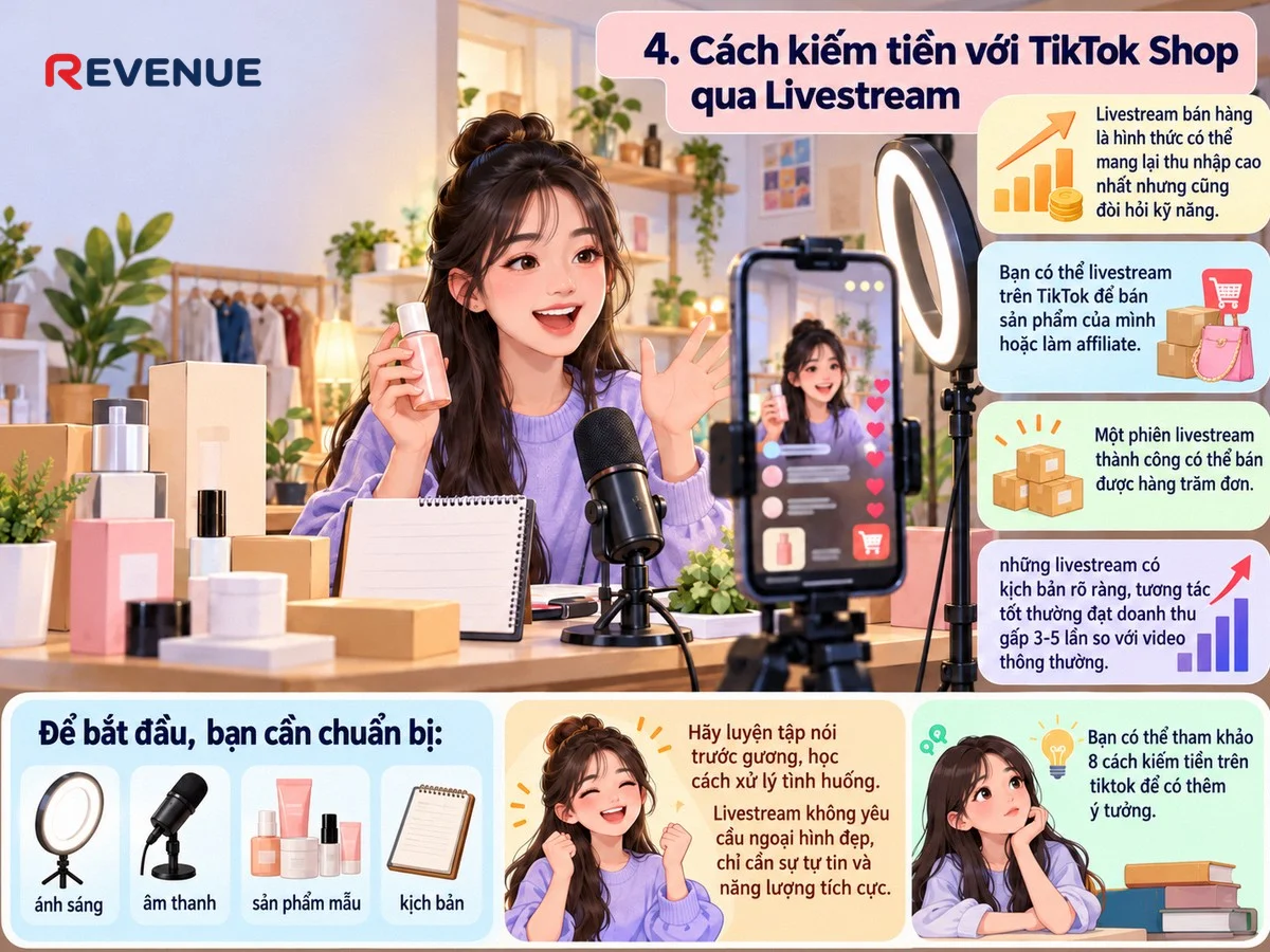 Livestream bán hàng có kịch bản rõ ràng đạt doanh thu gấp 3-5 lần: 4. Cách kiếm tiền với TikTok Shop qua Livestream