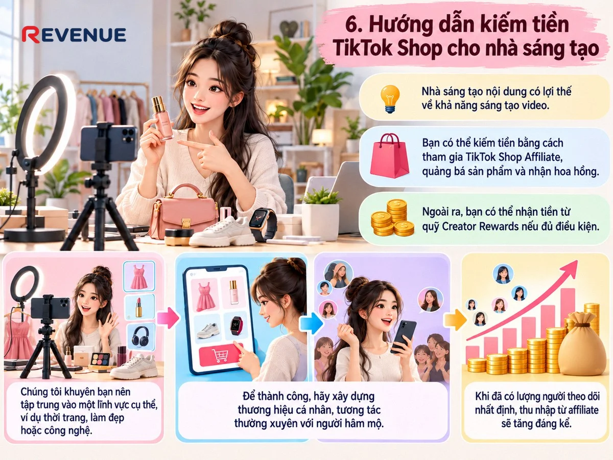 Từ TikTok Shop Affiliate đến quỹ Creator Rewards: 6. Hướng dẫn kiếm tiền TikTok Shop cho nhà sáng tạo