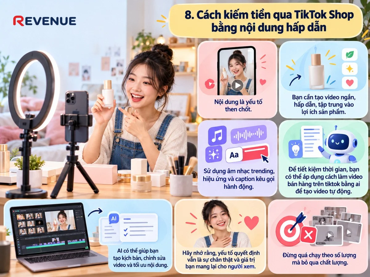 8. Cách kiếm tiền qua TikTok Shop bằng nội dung hấp dẫn