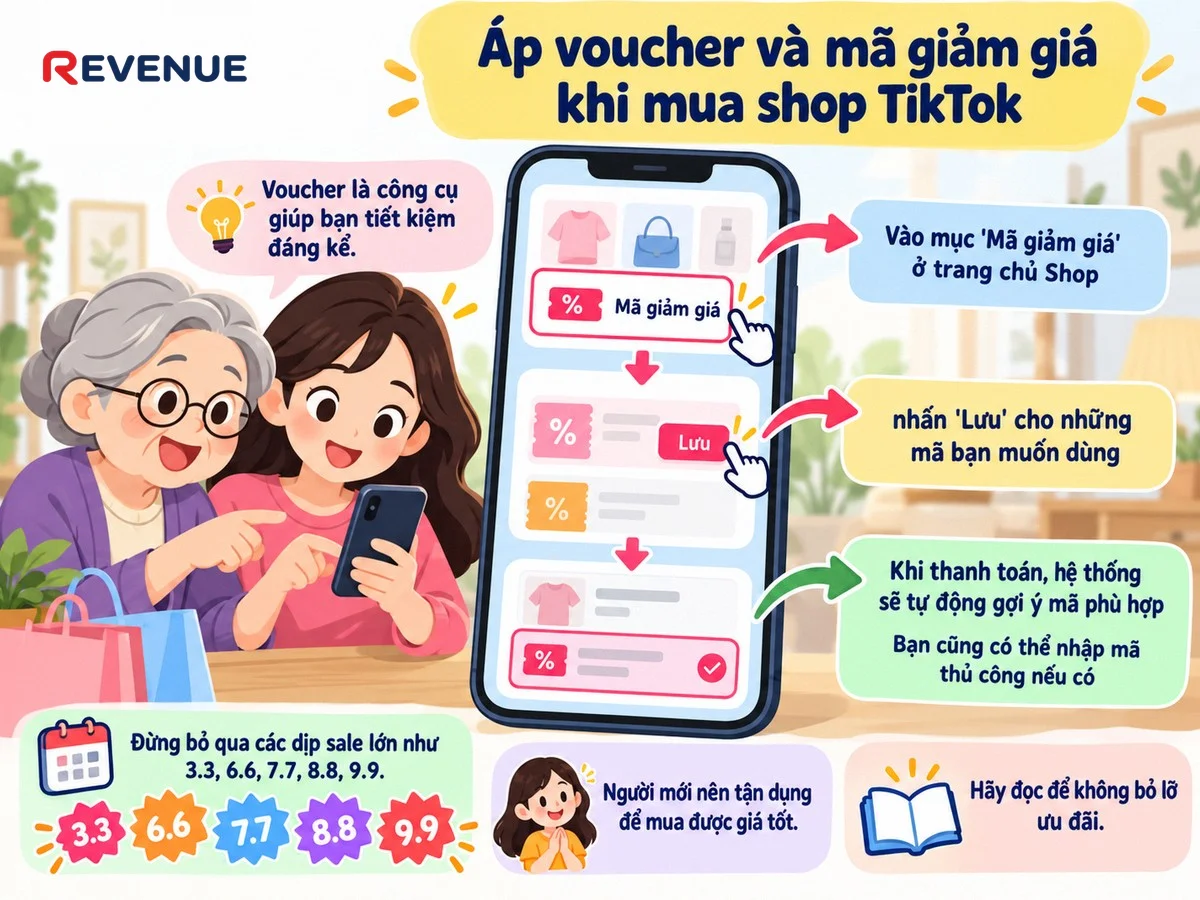 Lưu mã ở mục Mã giảm giá giúp bạn áp voucher và mã giảm giá khi mua shop TikTok