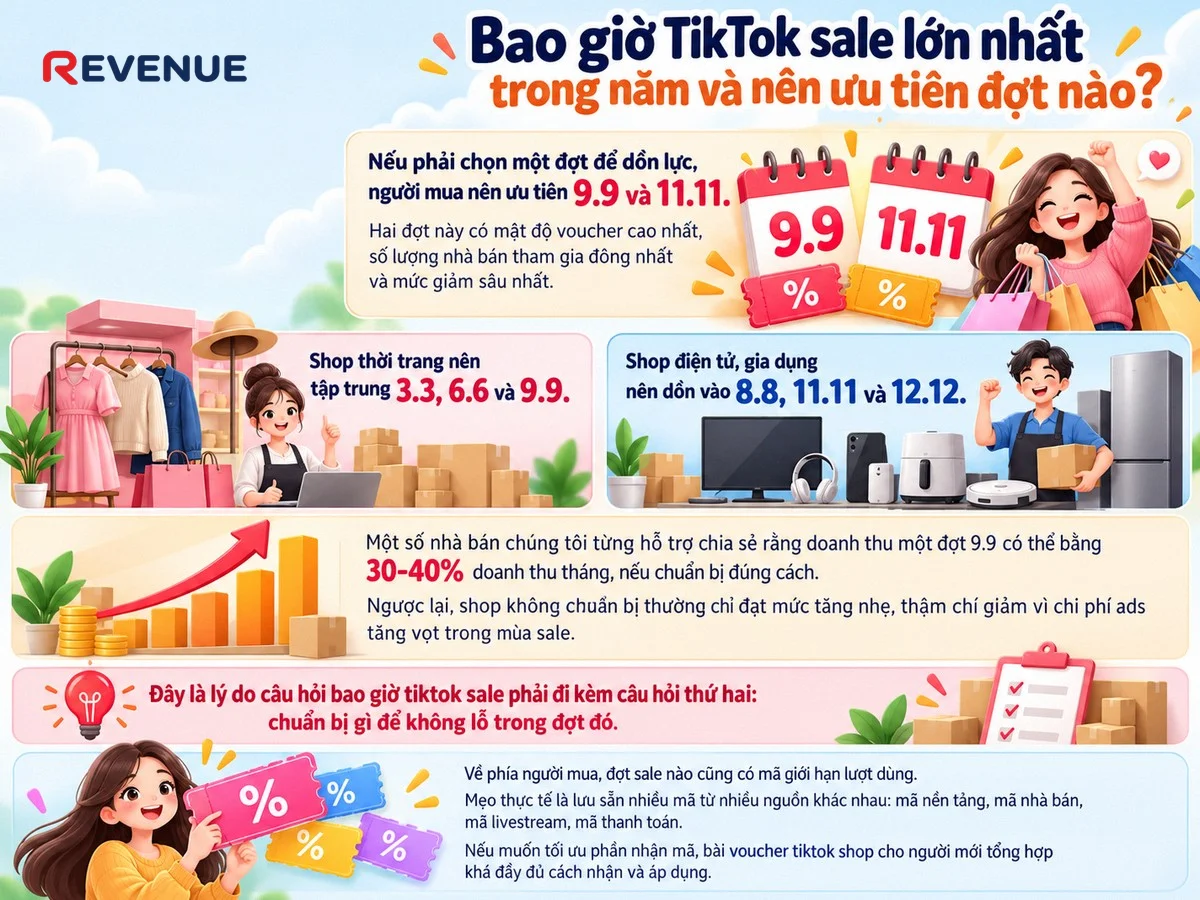 Bao giờ TikTok sale lớn nhất trong năm và nên ưu tiên đợt nào, khi 9.9 và 11.11 có mật độ voucher cao nhất