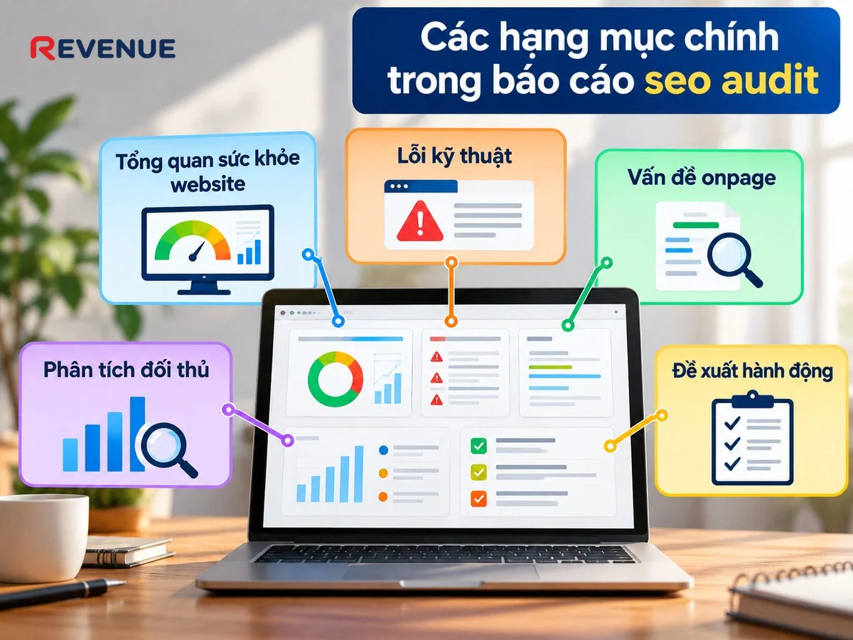 Các hạng mục chính trong báo cáo seo audit được cấu trúc rõ ràng để dễ ưu tiên xử lý