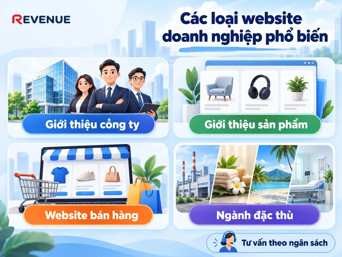 Các loại website doanh nghiệp phổ biến Revenue thường triển khai