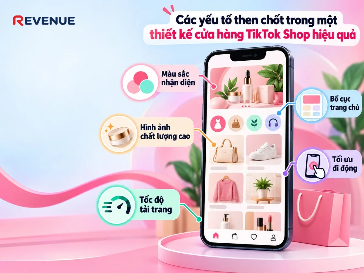 Các yếu tố then chốt trong một thiết kế cửa hàng TikTok Shop hiệu quả với màu sắc tươi sáng và nhận diện thương hiệu