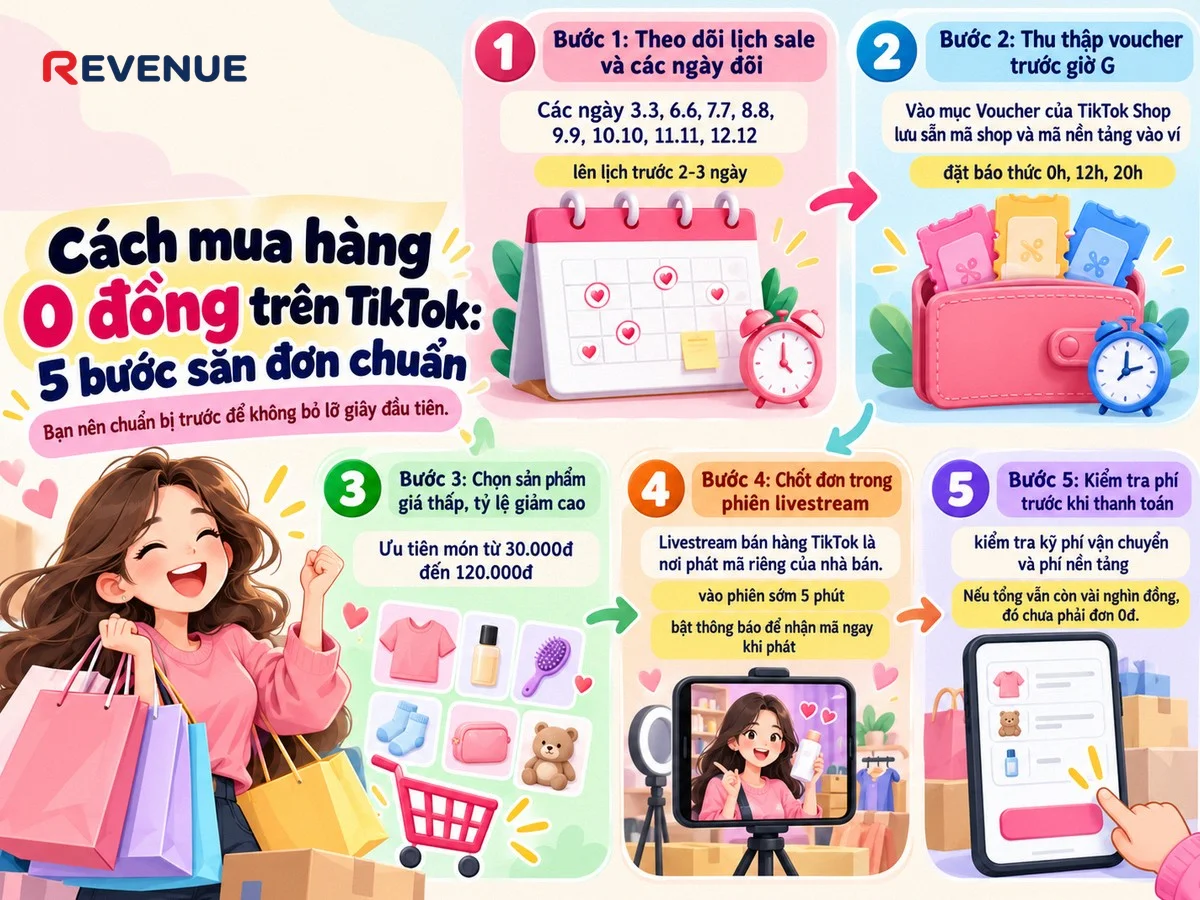 Ghi chú nhanh lịch sale 3.3, 6.6, 7.7 để không bỏ lỡ Cách mua hàng 0 đồng trên TikTok: 5 bước săn đơn chuẩn