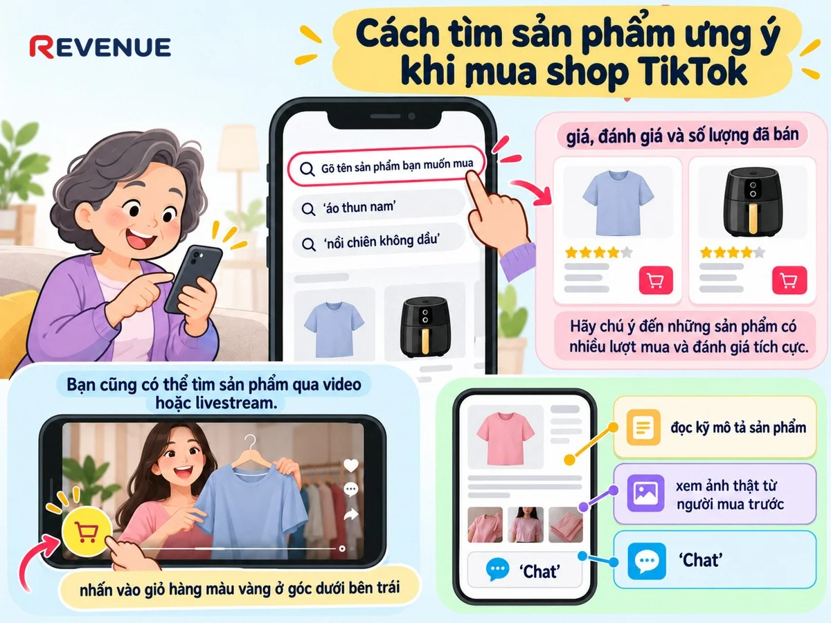 Cách tìm sản phẩm ưng ý khi mua shop TikTok qua video hoặc livestream tiện lợi