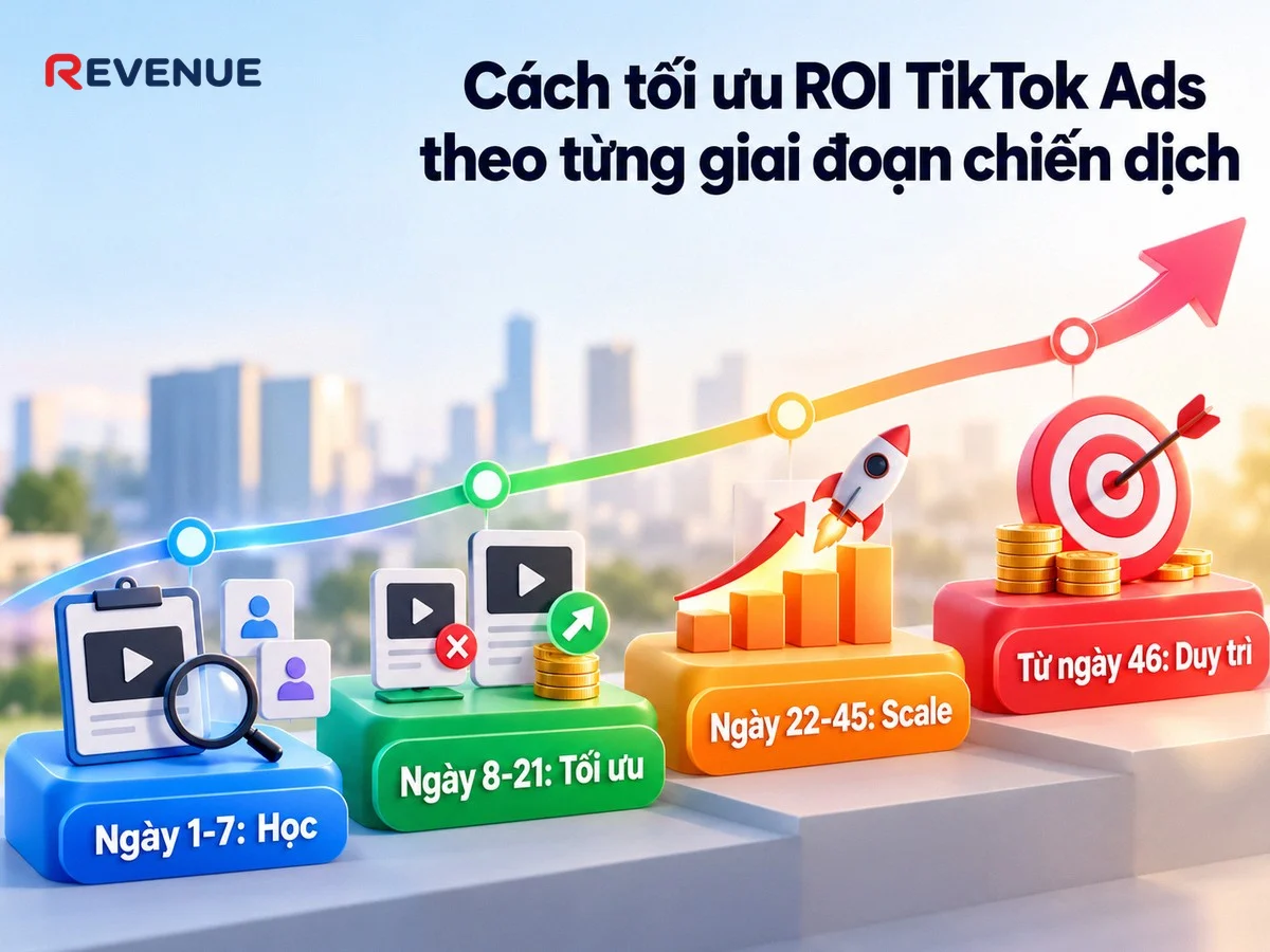 Cách tối ưu ROI TikTok Ads theo từng giai đoạn chiến dịch với 4 giai đoạn từ học đến duy trì