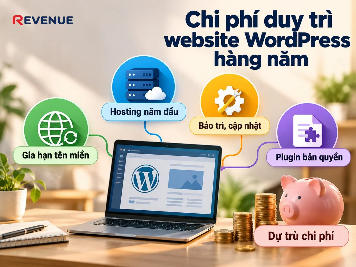 Chi phí duy trì website WordPress hàng năm gồm gia hạn tên miền và hosting