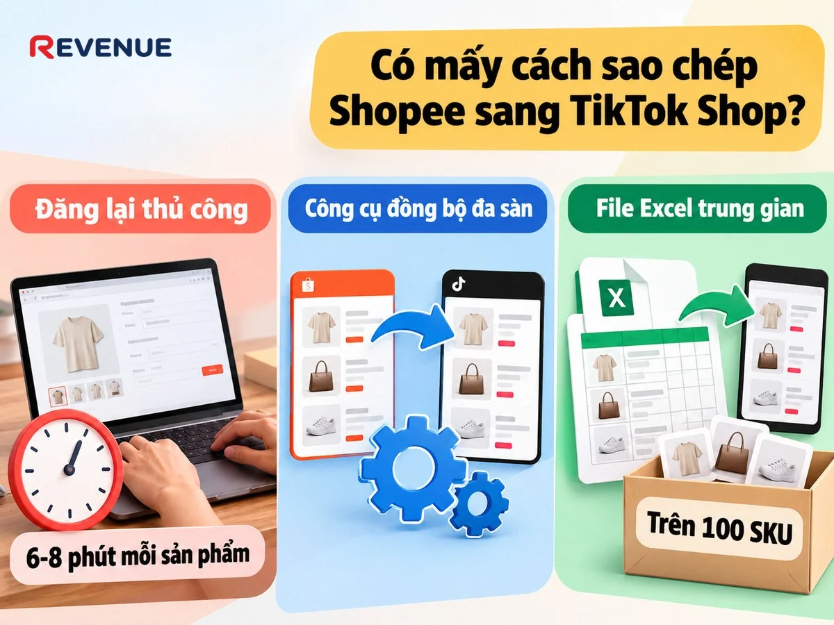 Có mấy cách sao chép Shopee sang TikTok Shop với ba nhóm phương án khác nhau rõ về thời gian lẫn rủi ro