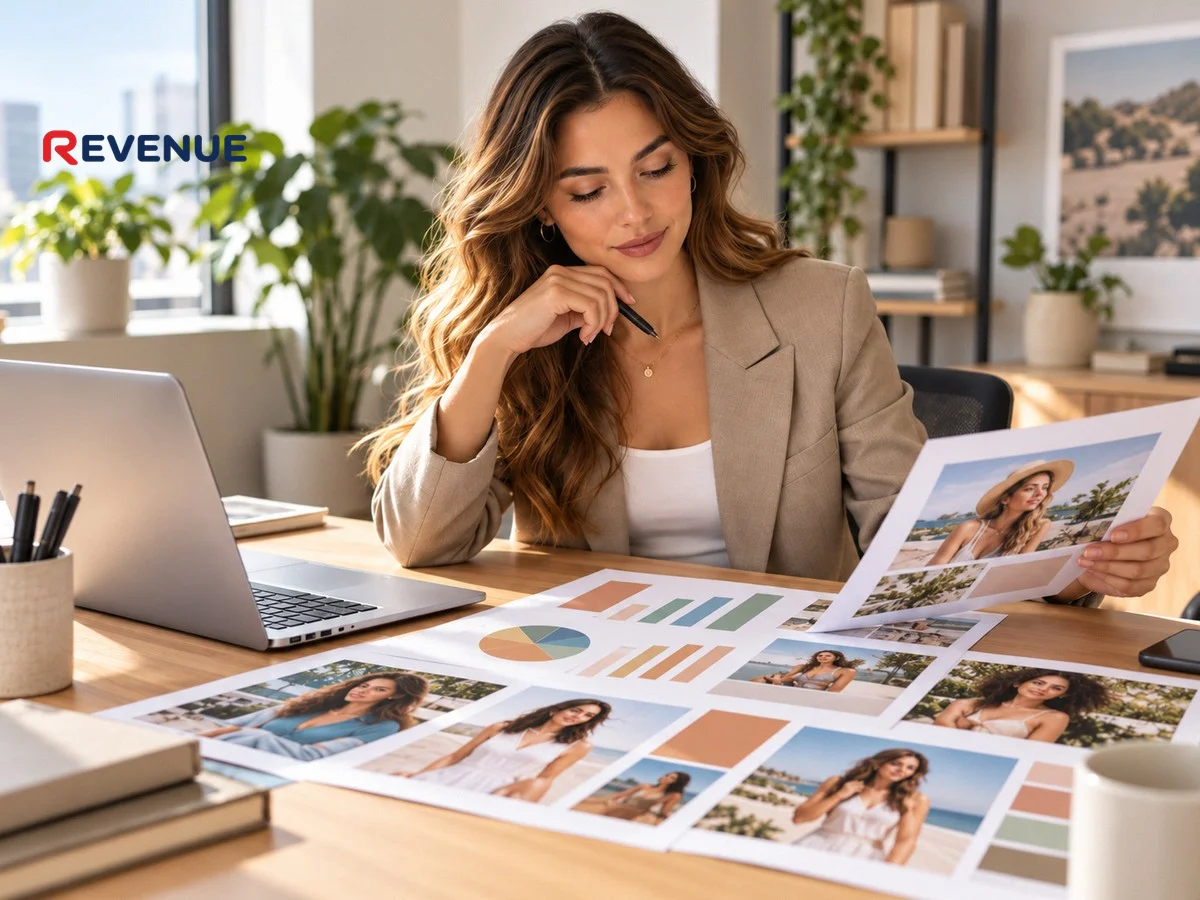 Chuyên viên booking KOC xem bảng số liệu chiến dịch trên laptop tại bàn làm việc