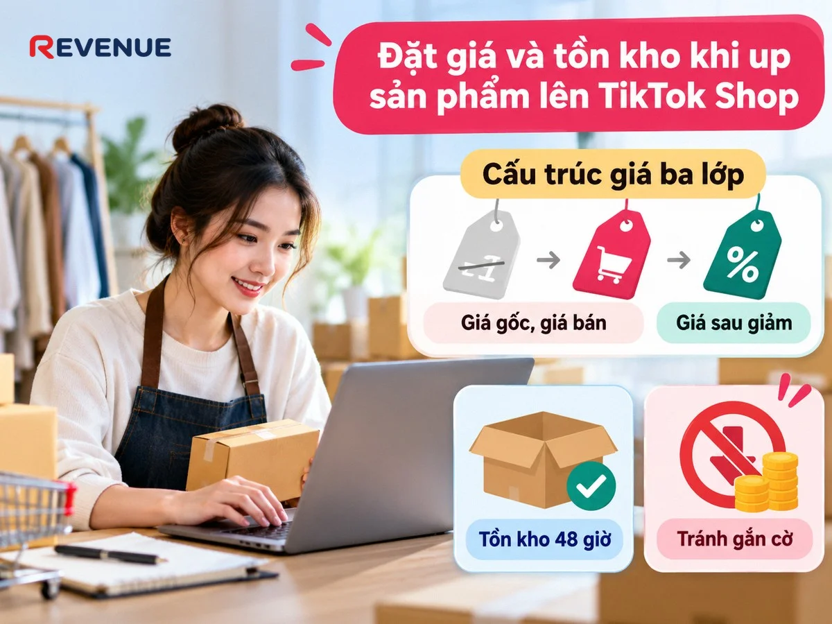 Đặt giá và tồn kho khi up sản phẩm lên TikTok Shop theo cấu trúc ba lớp để tránh bị gắn cờ