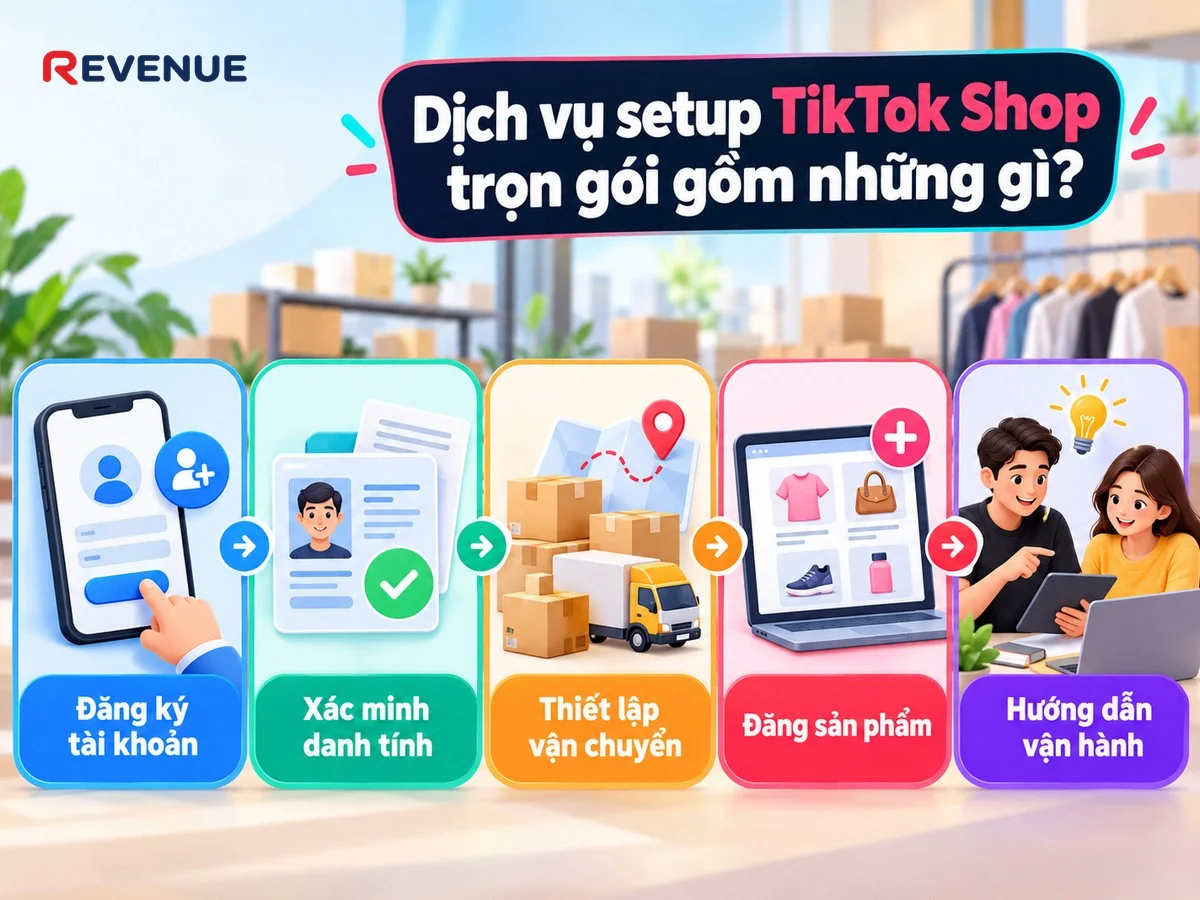Dịch vụ setup TikTok Shop trọn gói gồm những gì? Chúng tôi lo từ khâu tạo tài khoản đến khi gian hàng nhận đơn đầu tiên