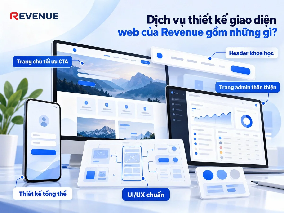 Dịch vụ thiết kế giao diện web của Revenue gồm những gì với quy trình trọn gói từ phân tích yêu cầu đến bàn giao