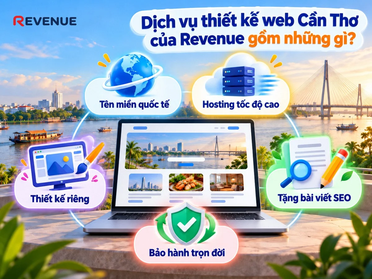 Dịch vụ thiết kế web Cần Thơ của Revenue gồm những gì với gói trọn gói từ tên miền đến bảo hành