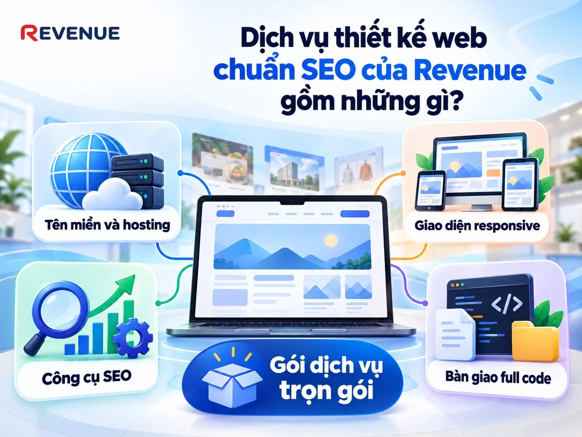 Dịch vụ thiết kế web chuẩn SEO của Revenue gồm những gì với gói trọn gói cho doanh nghiệp
