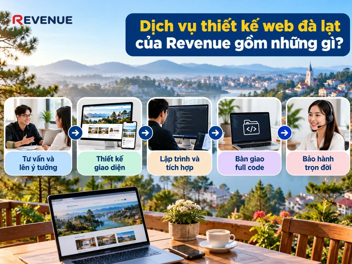 Dịch vụ thiết kế web đà lạt của Revenue gồm những gì với quy trình trọn gói từ tư vấn đến bàn giao
