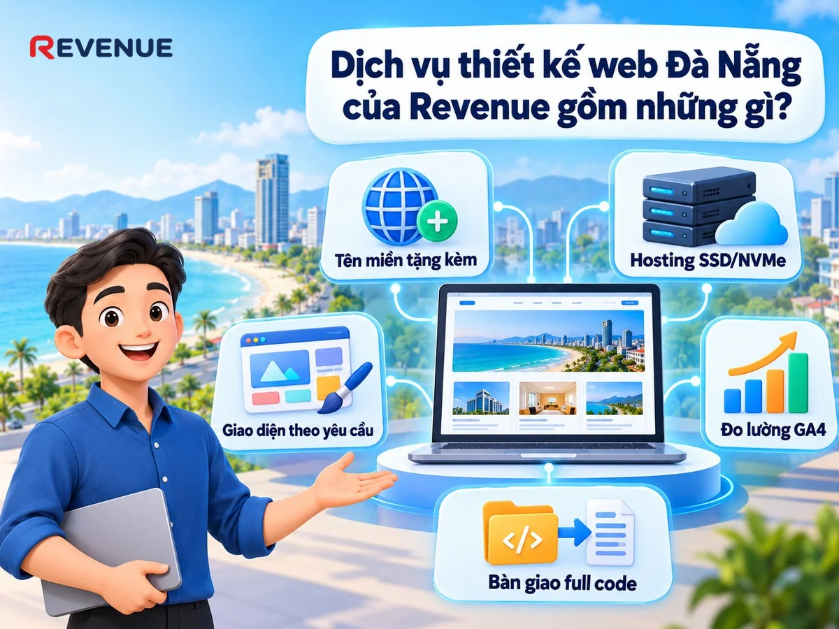 Dịch vụ thiết kế web Đà Nẵng của Revenue gồm những gì với trọn gói từ tên miền đến bàn giao full code