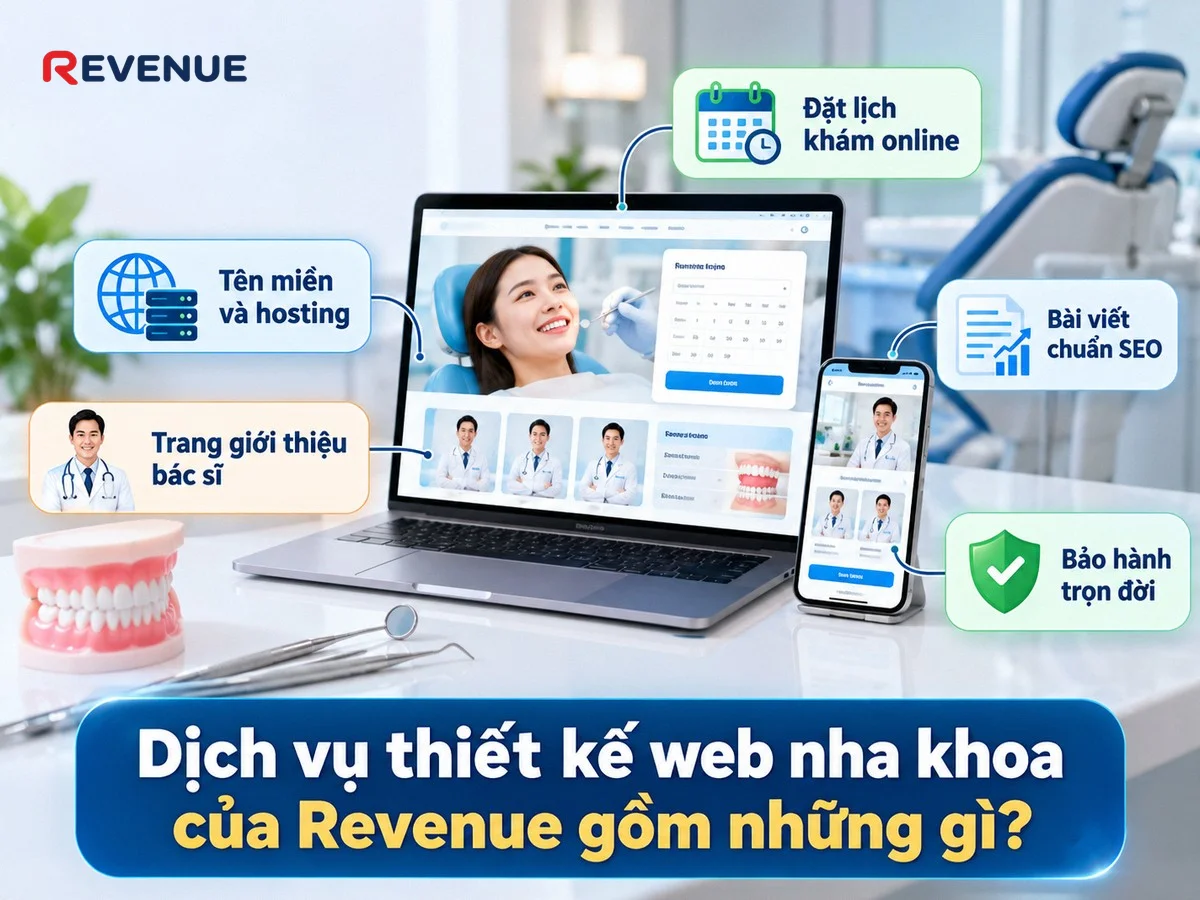 Dịch vụ thiết kế web nha khoa của Revenue gồm những gì với đầy đủ thành phần vận hành ngay