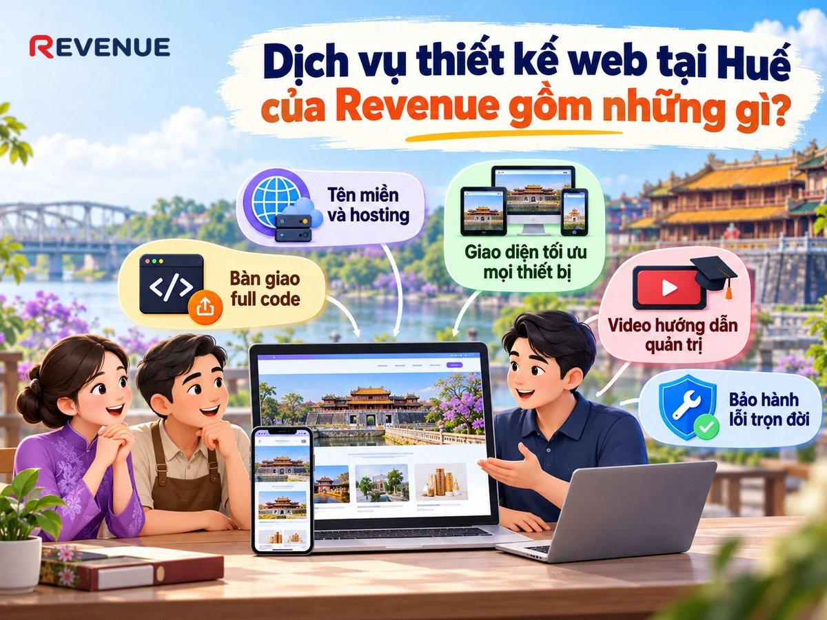 Dịch vụ thiết kế web tại Huế của Revenue gồm những gì với gói trọn gói từ A đến Z
