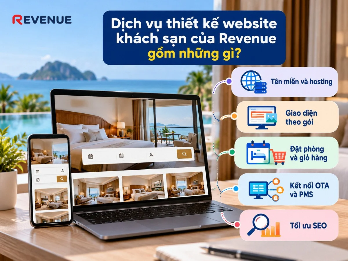 Dịch vụ thiết kế website khách sạn của Revenue gồm những gì với gói trọn gói từ tên miền đến hosting