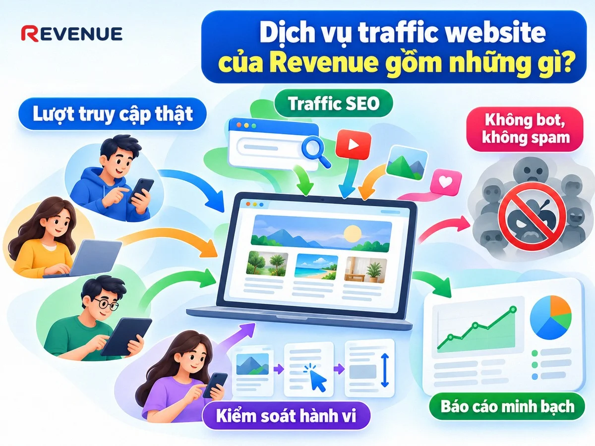 Dịch vụ traffic website của Revenue gồm những gì với lượt truy cập thật từ nguồn hợp lệ