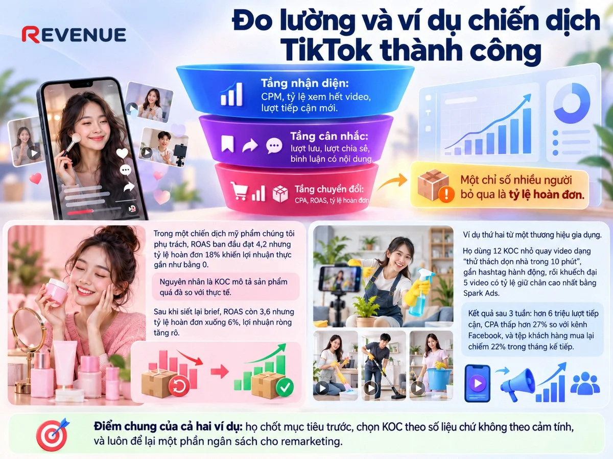Đo lường và ví dụ chiến dịch TikTok thành công với chỉ số tỷ lệ hoàn đơn và ROAS thực tế