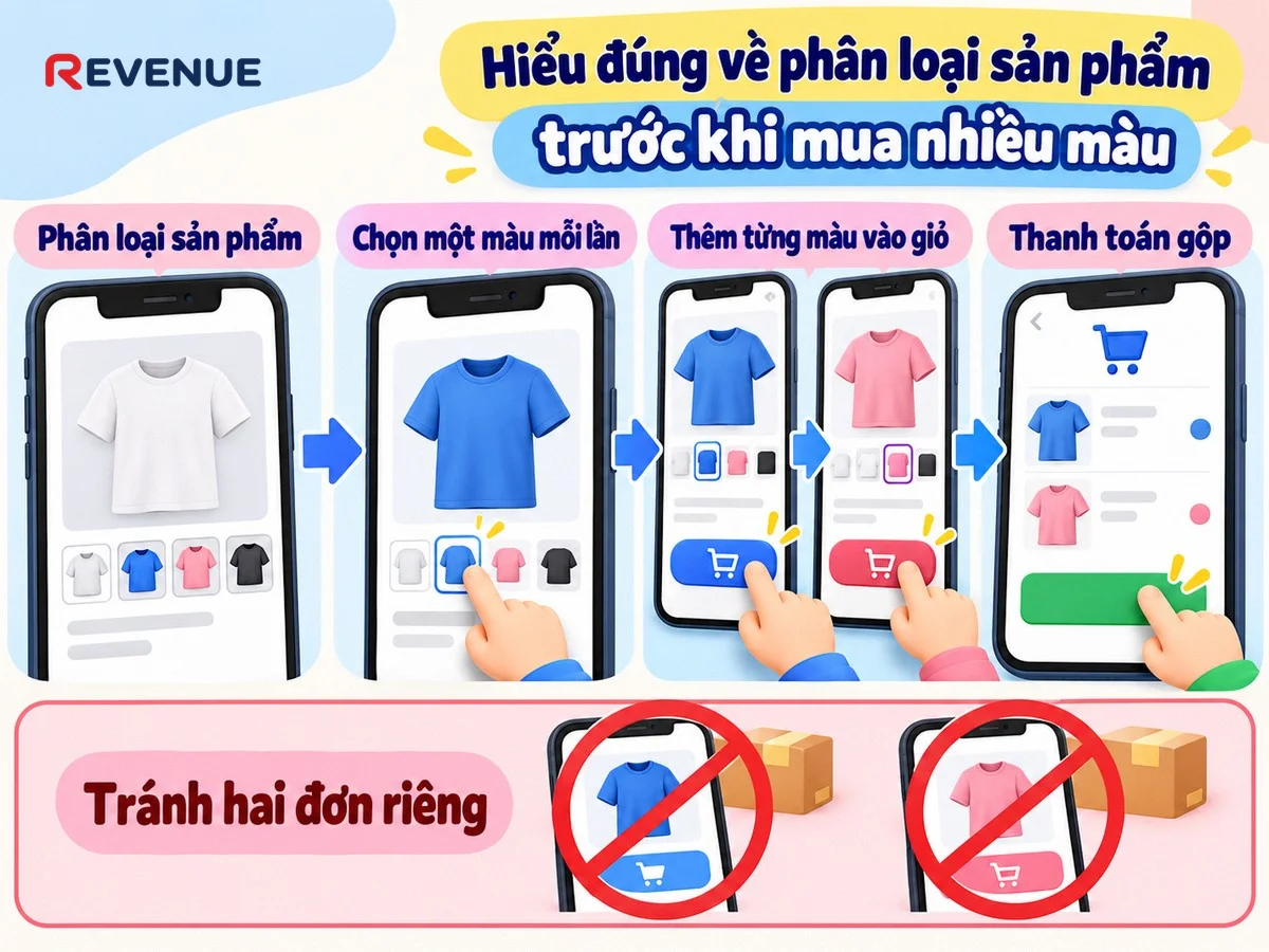 Hiểu đúng về phân loại sản phẩm trước khi mua nhiều màu với phân loại màu sắc, kích cỡ