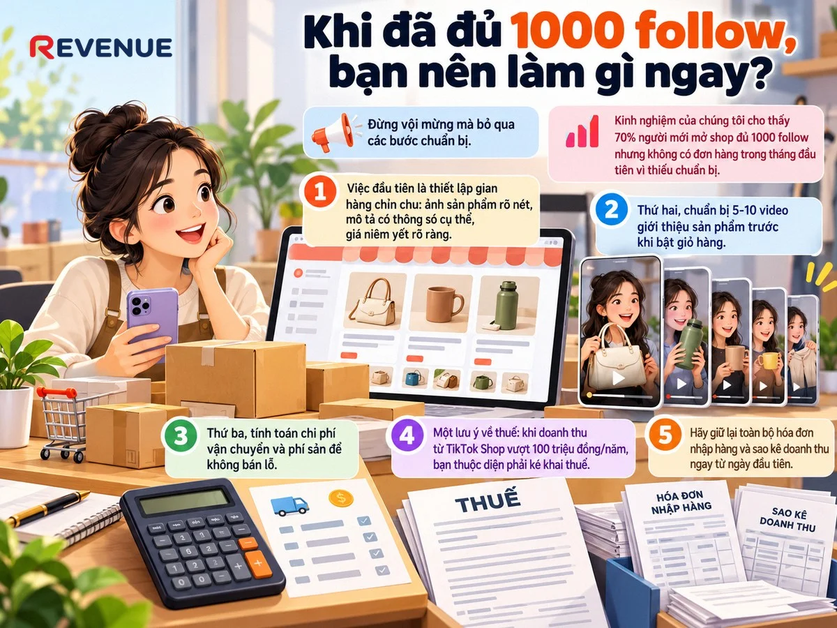 Khi đã đủ 1000 follow, bạn nên làm gì ngay để chuẩn bị 5-10 video giới thiệu sản phẩm trước khi bật giỏ hàng