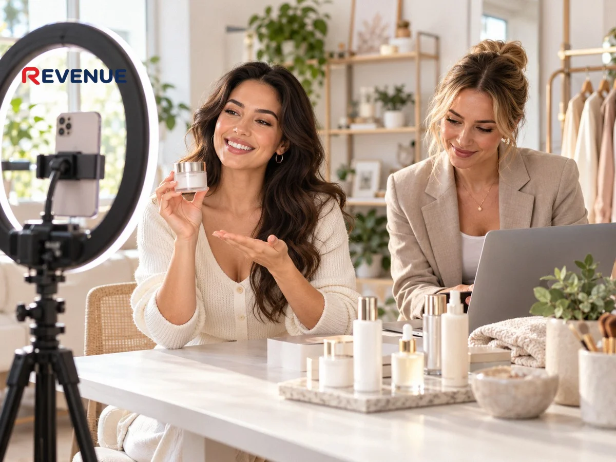 KOC quay video review sản phẩm skincare trong studio tại nhà cho chiến dịch booking KOC có cast