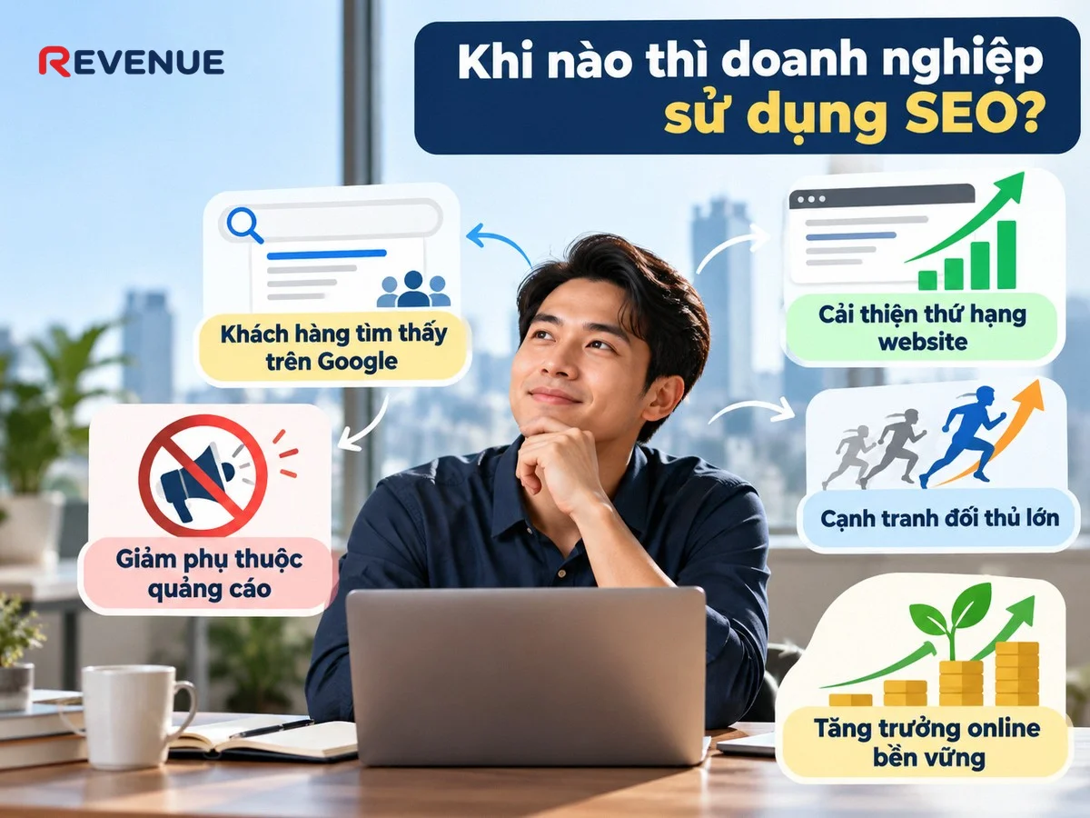 Khi nào thì doanh nghiệp sử dụng SEO? Câu trả lời là khi muốn tăng trưởng online bền vững