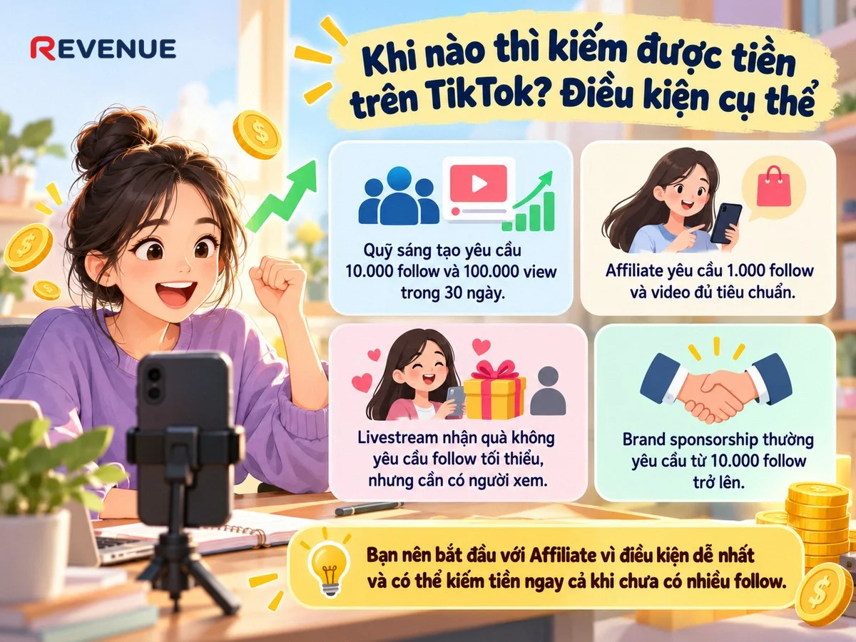 Khi nào thì kiếm được tiền trên TikTok? Điều kiện cụ thể