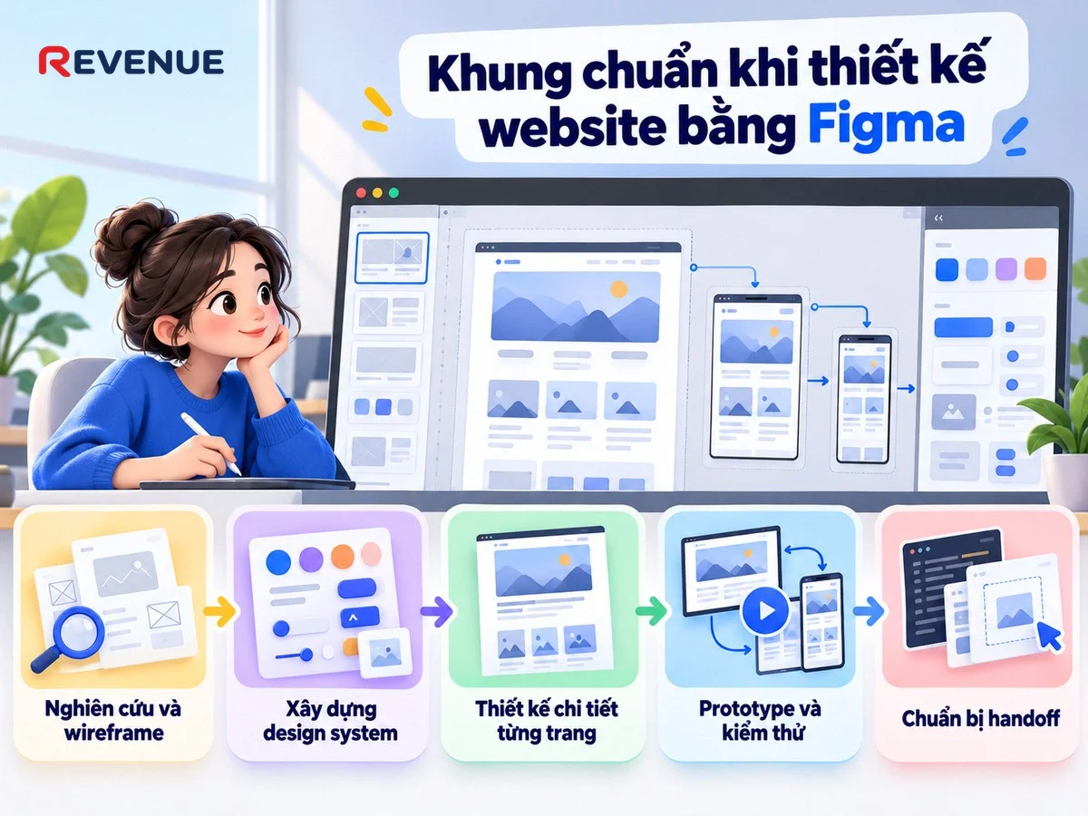 Khung chuẩn khi thiết kế website bằng Figma với 5 bước từ wireframe đến handoff