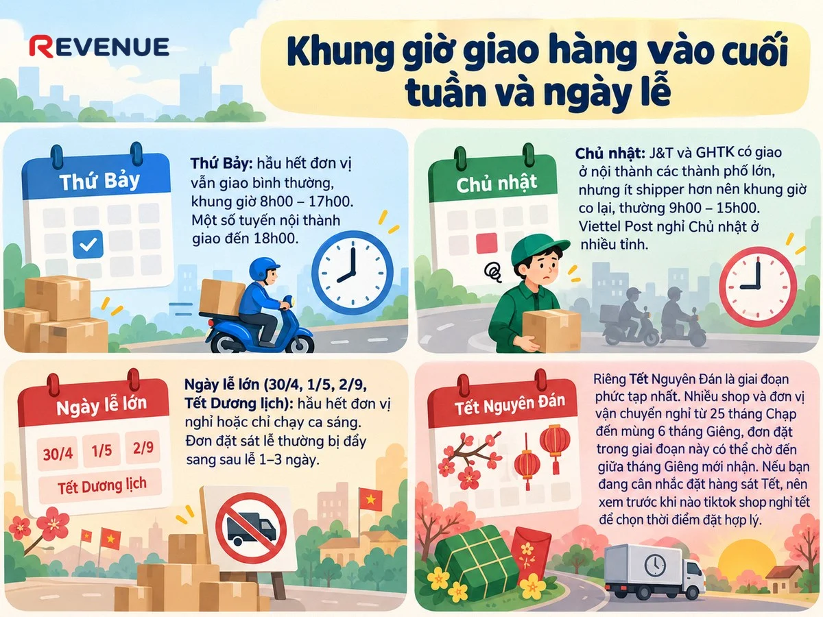 Khung giờ giao hàng vào cuối tuần và ngày lễ co lại còn 9h00 – 15h00 vào Chủ nhật