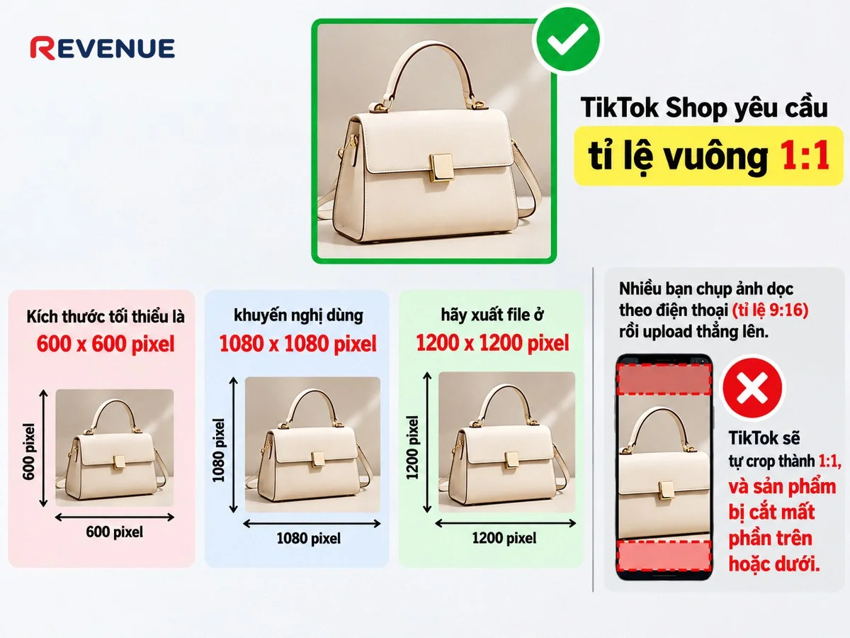 Kích thước ảnh sản phẩm TikTok Shop chuẩn mới nhất với tỉ lệ vuông 1:1