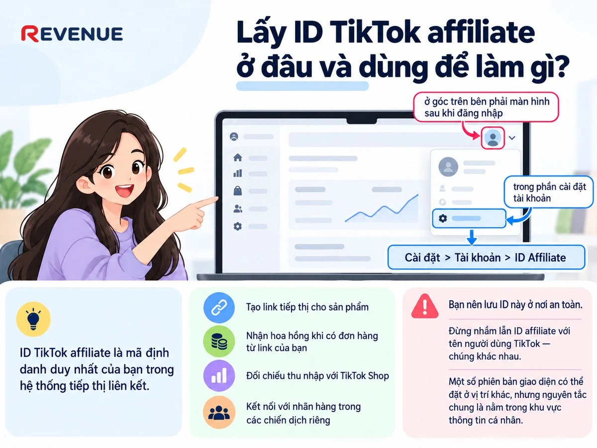 Lấy ID TikTok affiliate ở đâu và dùng để làm gì để tạo link tiếp thị cho sản phẩm và nhận hoa hồng