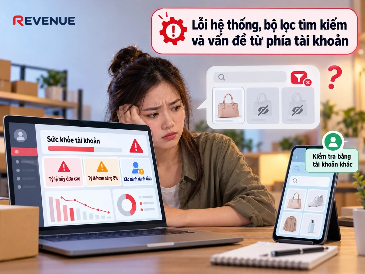 Lỗi hệ thống, bộ lọc tìm kiếm và vấn đề từ phía tài khoản khiến sản phẩm không hiển thị