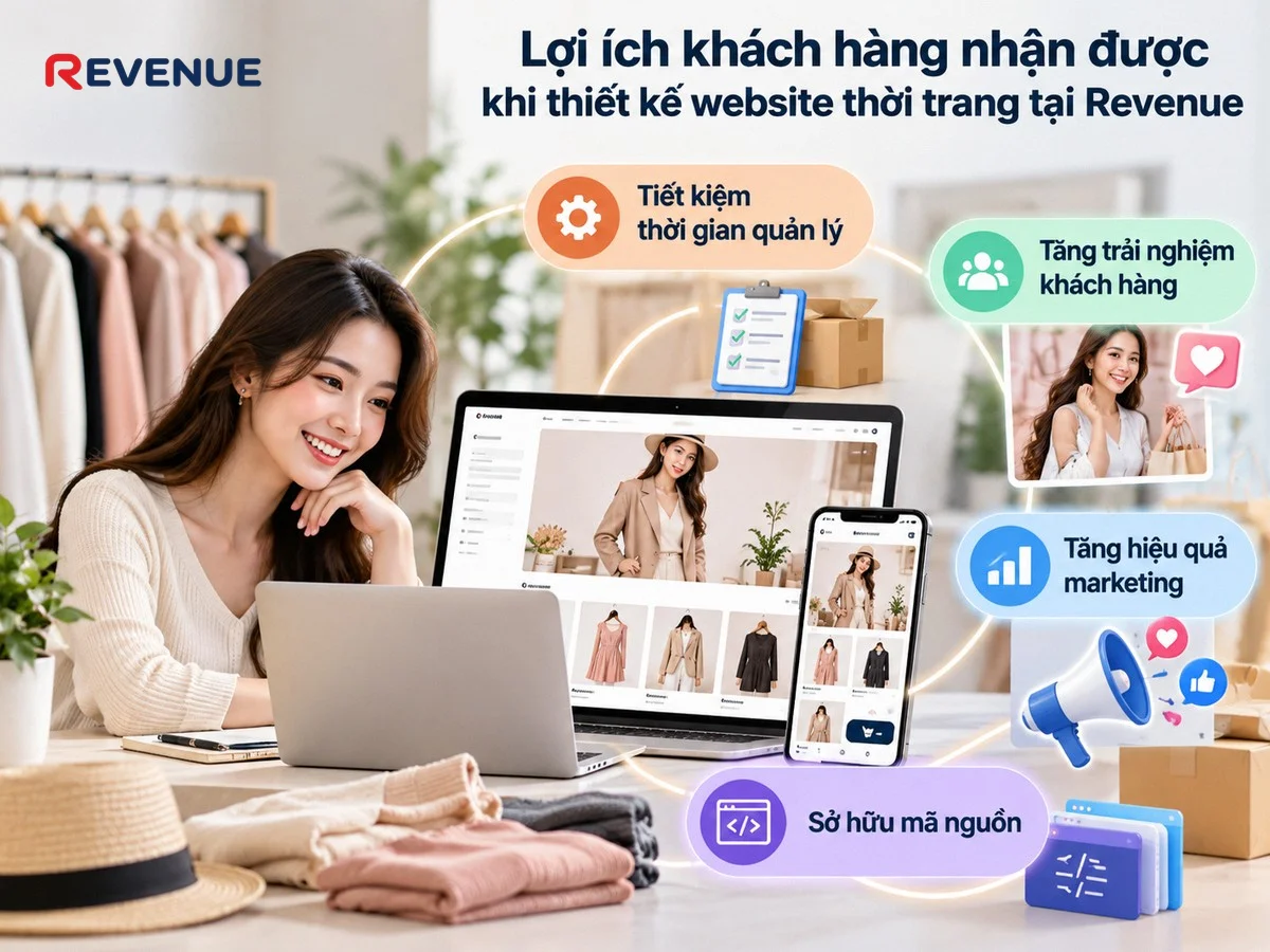Lợi ích khách hàng nhận được khi thiết kế website thời trang tại Revenue với hệ sinh thái hỗ trợ bán hàng
