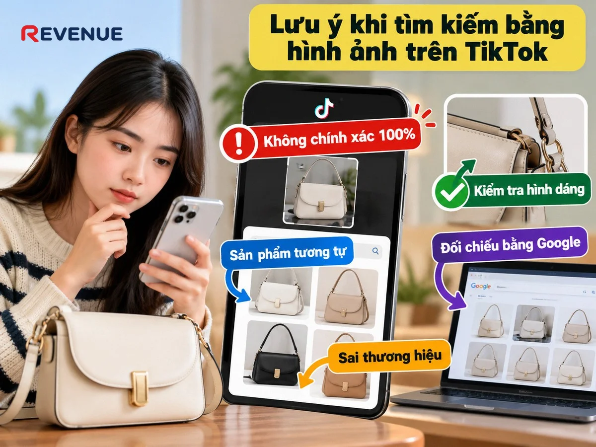 Lưu ý khi tìm kiếm bằng hình ảnh trên TikTok và kiểm tra hình dáng, màu sắc, chất liệu