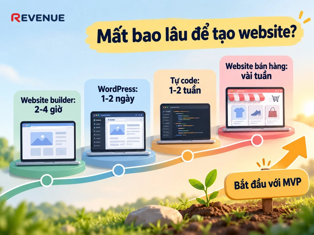 Mất bao lâu để tạo website tùy thuộc độ phức tạp và công cụ bạn chọn