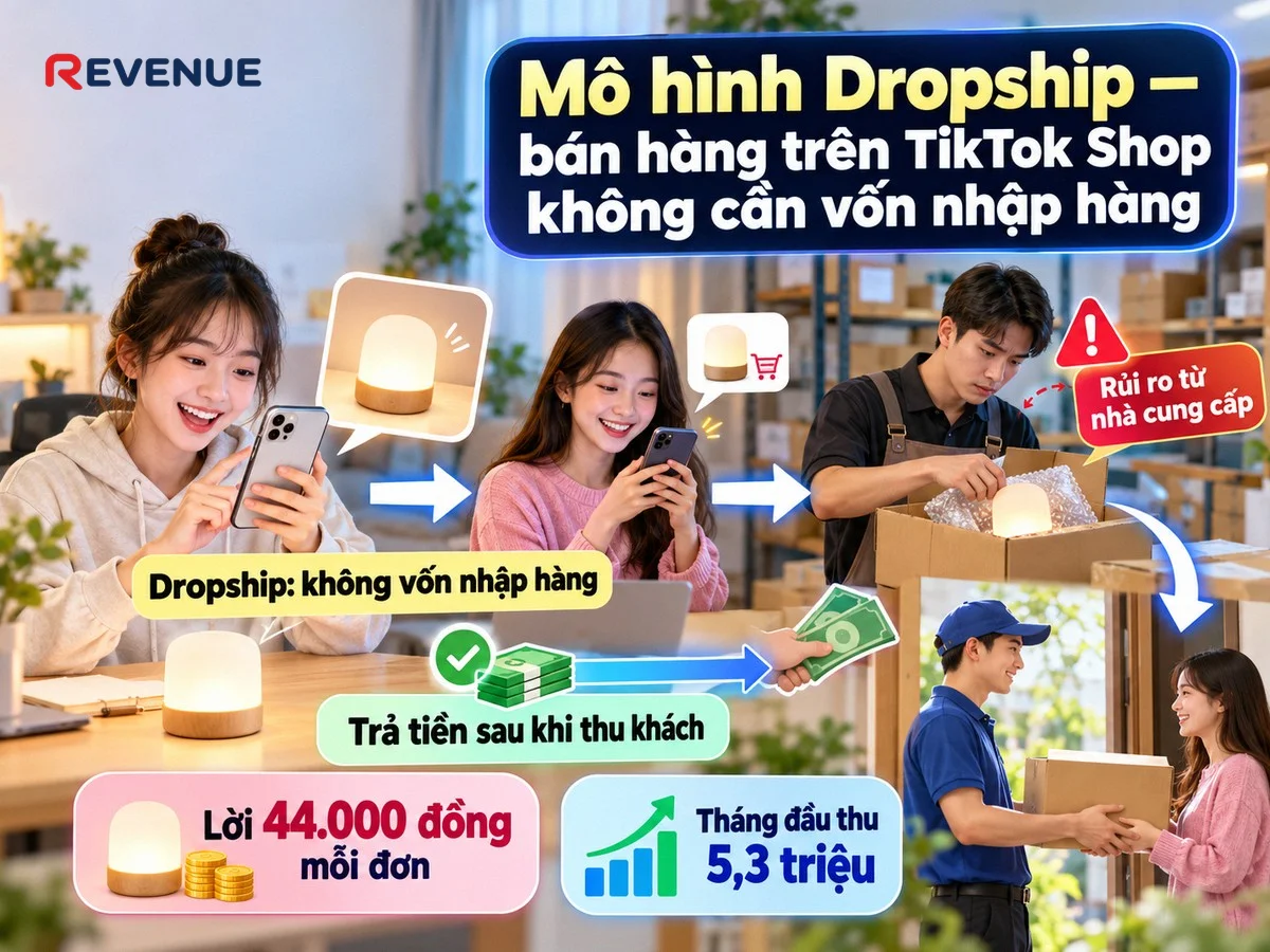 Mô hình Dropship — bán hàng trên TikTok Shop không cần vốn nhập hàng, bạn chỉ trả tiền sau khi thu từ khách