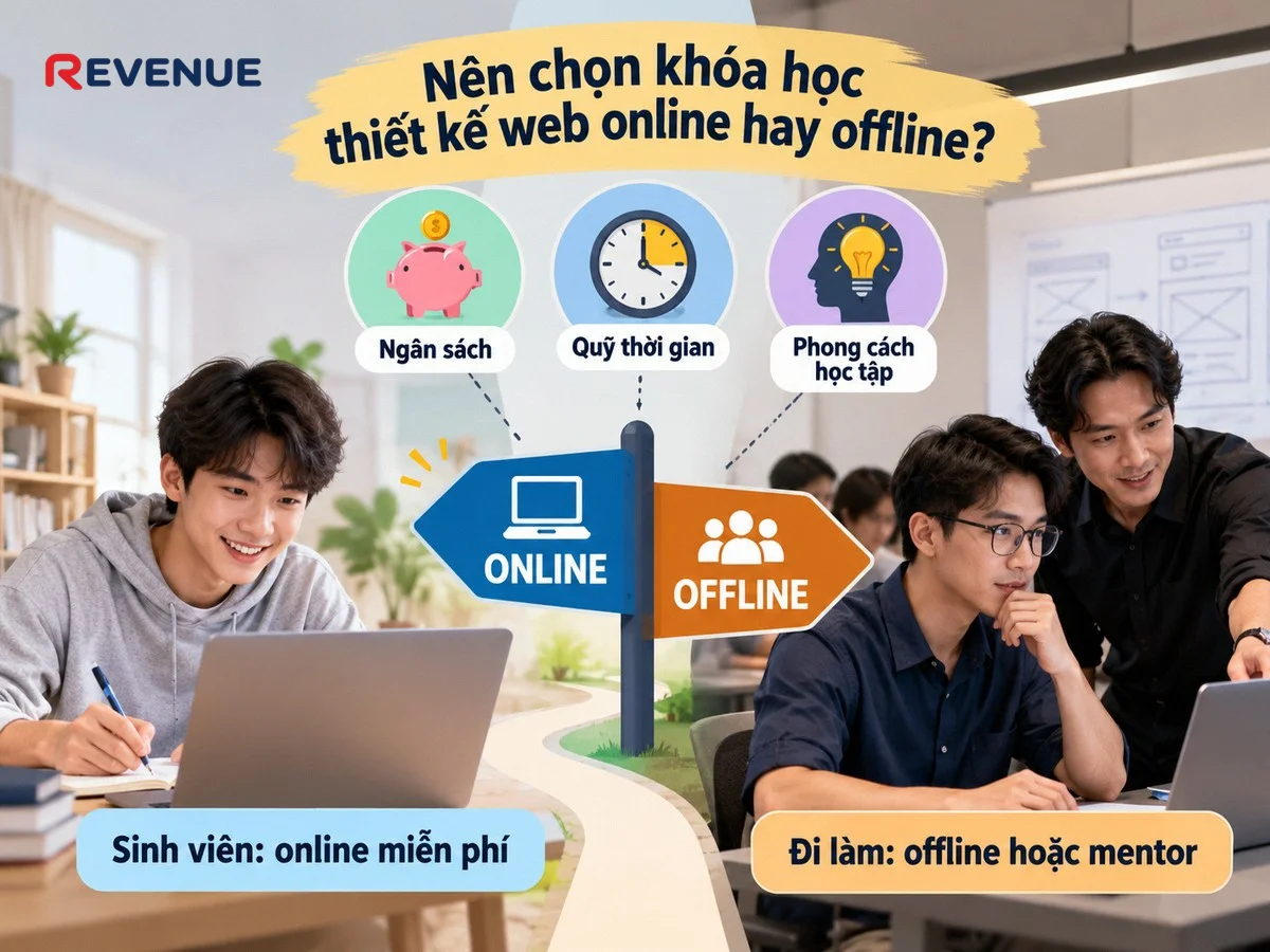 Nên chọn khóa học thiết kế web online hay offline dựa trên ngân sách và thời gian