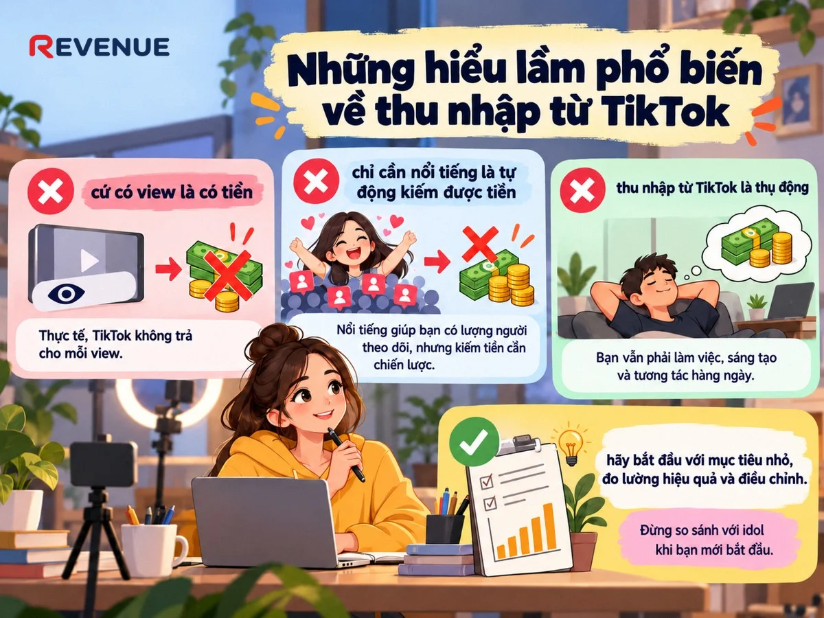 Những hiểu lầm phổ biến về thu nhập từ TikTok khiến người mới tin rằng cứ có view là có tiền
