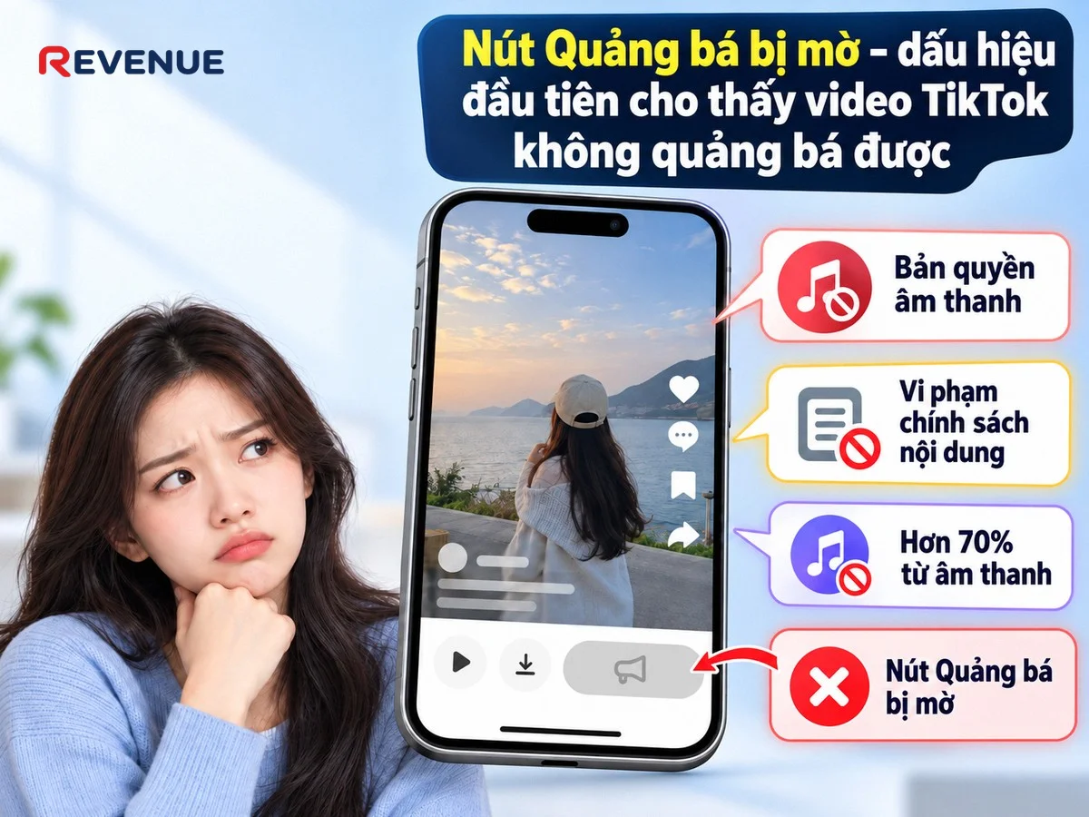 Nút Quảng bá bị mờ – dấu hiệu đầu tiên cho thấy video TikTok không quảng bá được vì chưa đủ điều kiện chạy ads