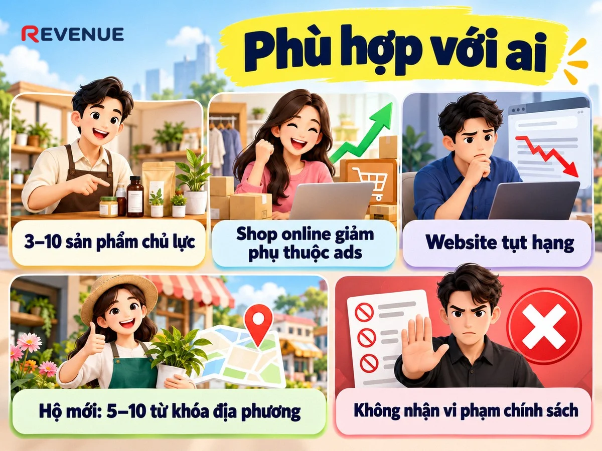 Phù hợp với ai — ba nhóm khách hàng chính của dịch vụ seo từ khóa