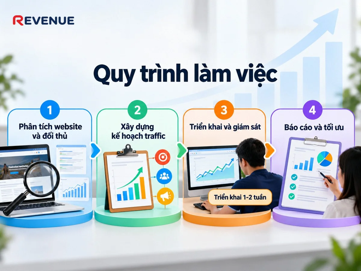 Quy trình làm việc với 4 bước phân tích website và triển khai traffic