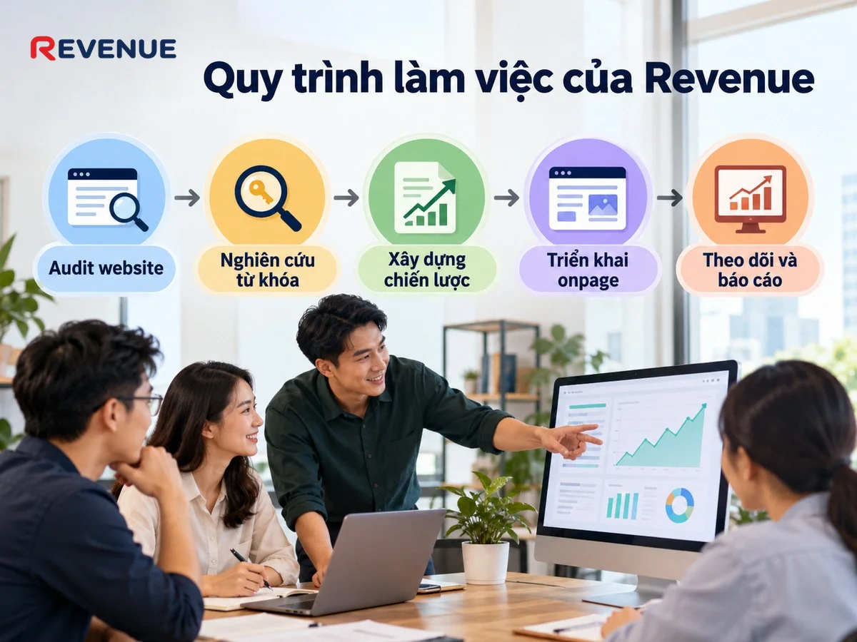Quy trình làm việc của Revenue với 7 bước rõ ràng, minh bạch từng giai đoạn