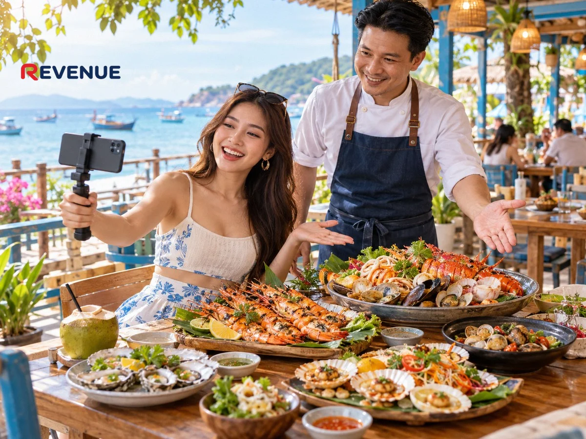 KOL Đà Nẵng quay review hải sản tại quán ăn ven biển
