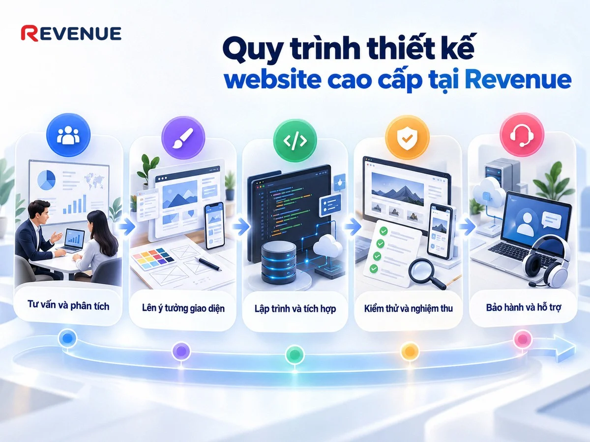 Quy trình thiết kế website cao cấp tại Revenue bắt đầu từ tư vấn và phân tích yêu cầu